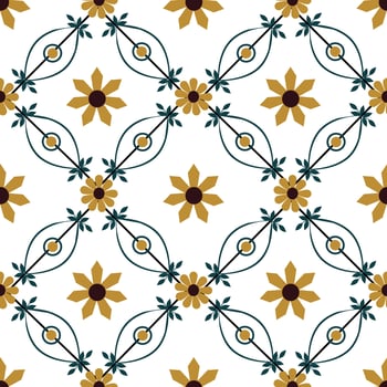 Seamless, repeat pattern,  Fat vector texture, geometric, floral and leaf image.