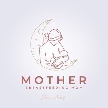 mom breastfeeding, mother and baby logo vector illustration design, minimal abstract line art logo icon