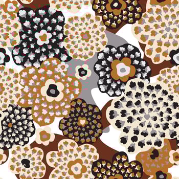 Abstract seamless floral pattern with flowers, dots, leaves. Chaotic flowing dotted petals. Artistic stylish tiled  background. vector