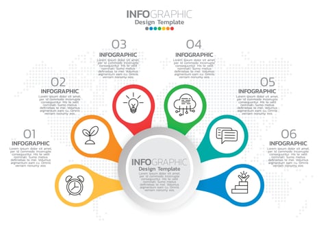 Infographic template design with 7 color options. vector