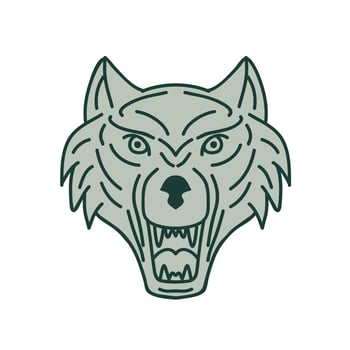 Gray Wolf Head Mono Line vector