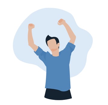 Happy people. The man raised his hands up and enjoy life. Success. Vector image.
