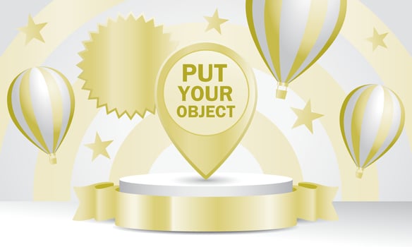 Golden color theme product display with air balloon and gold ribbon 3D illustration vector. vector