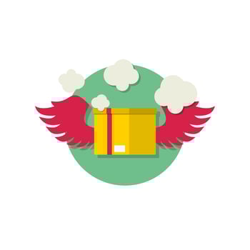 Flying delivery box icon with flat style and modern. Fast delivery icon concept vector