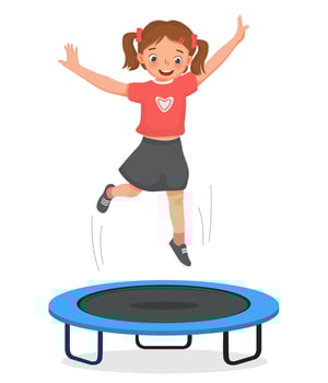 happy little girl jumping on a trampoline having fun playing outdoor sport activity vector