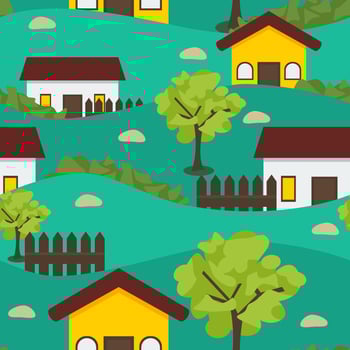 Editable Vector Seamless Pattern of Village Scenery Illustration