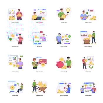 Flat Illustrations of Blockchain and Bitcoin vector