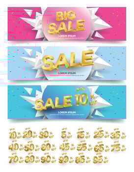 Set of sale banners design. Vector illustration. stylish horizontal banners design with geometric abstract 3 d design. Big sale banner. Sale and discounts. Vector illustration. futuristic modern