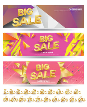 Set of sale banners design. Vector illustration. stylish horizontal banners design with geometric abstract 3 d design. Big sale banner. Sale and discounts. Vector illustration. futuristic modern