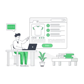 Person using mobile for online shopping, flat illustration vector