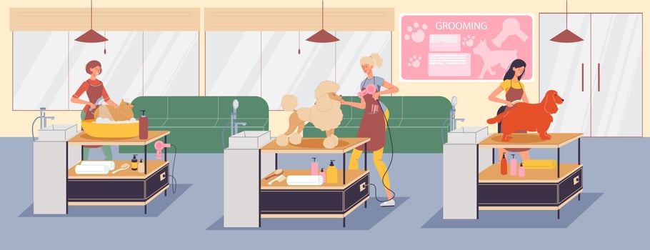 Purebred pet grooming professional salon service vector