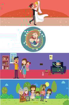 Family design concept set with just married children medicine vector