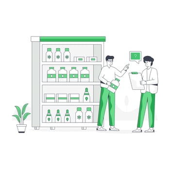 An editable flat illustration of pharmacy rack vector