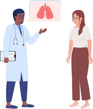 Doctor consulting woman with lung disease semi flat color vector characters