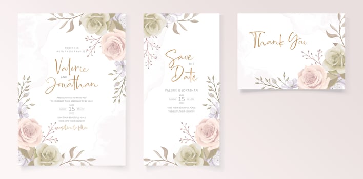 Beautiful roses invitation card template vector