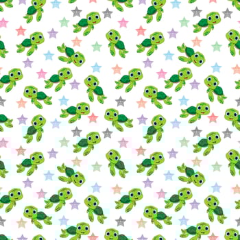 Cute turtle cartoon seamples pattern design vector