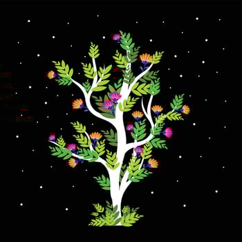 Trees flat vector design and floral illustration on black background