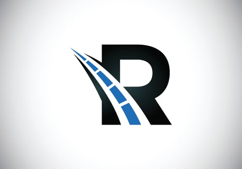 Letter R with road logo sing. The creative design concept for highway maintenance and construction. Transportation and traffic theme. vector
