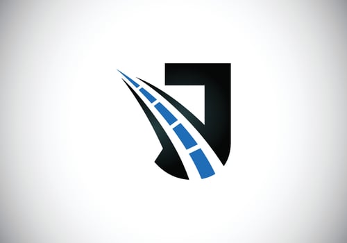 Letter J with road logo sing. The creative design concept for highway maintenance and construction. Transportation and traffic theme. vector