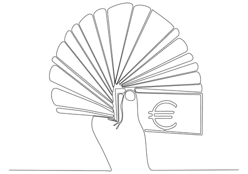 continuous line drawing of giving money, euro vector