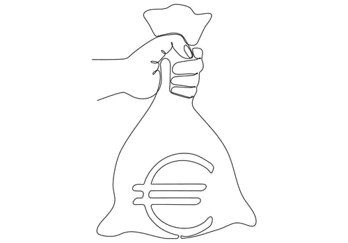 continuous line of hands holding money sacks euro vector illustration
