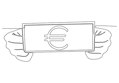 continuous line drawing of giving money, euro vector