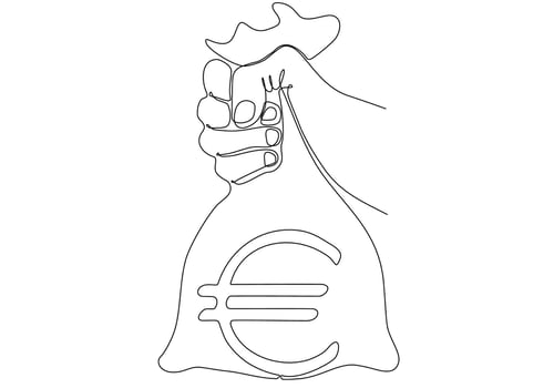 continuous line of hands holding money sacks euro vector illustration