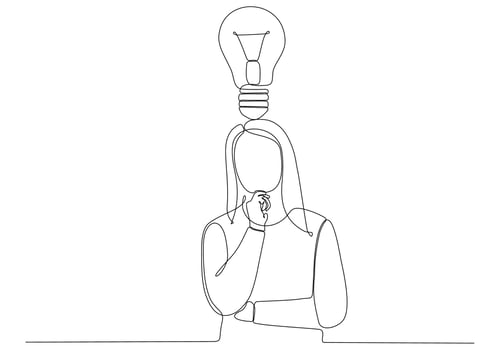 continuous line drawing of a woman looking for ideas. Vector illustration