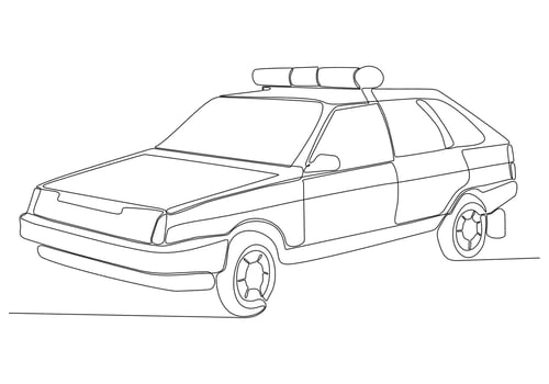 draw a single straight line of a police car. One line drawing graphic design vector illustration.