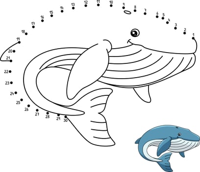 Dot to Dot Blue Whale Coloring Page for Kids vector