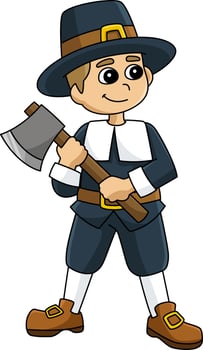 Thanksgiving Pilgrim Boy Colored Cartoon Clipart vector