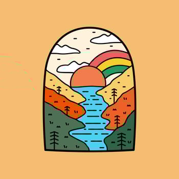 The Nature sunset on the sea island hill cliff design for t shirt badge sticker etc vector