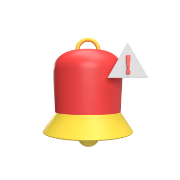 Bell with exclamation mark 3d icon model cartoon style concept. render illustration png
