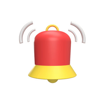 Notification bell 3d icon model cartoon style concept. render illustration png