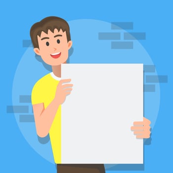 a man holding a blank poster vector