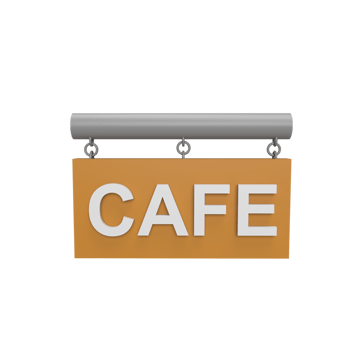 Cafe sign board 3d icon model cartoon style concept. render illustration png
