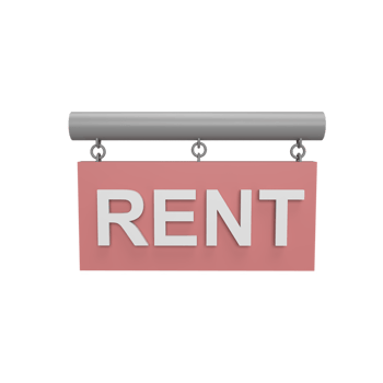 a board with the words rental 3d icon model cartoon style concept. render illustration png
