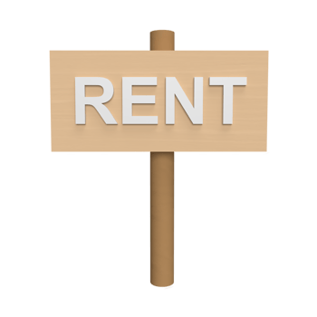 a board with the words rental 3d icon model cartoon style concept. render illustration png