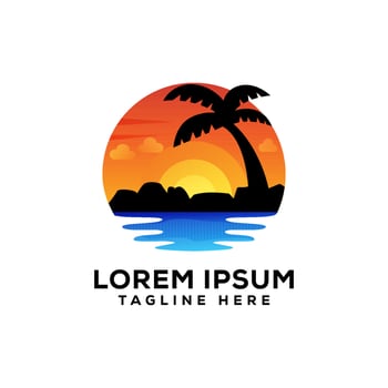 Beach sunset concept logo Premium Vector