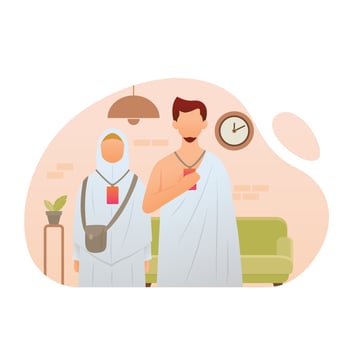Muslim pilgrim wearing ihram clothes to perform hajj and umrah vector