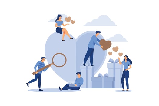 preparation for Valentine's Day, teamwork, big heart, love holiday symbol flat vector illustration