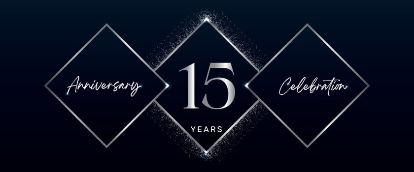 15 years anniversary celebration logotype. Vector design for anniversary celebration events, birthday party, greeting card, wedding, invitation card. 15 Year Anniversary Template Design Vector