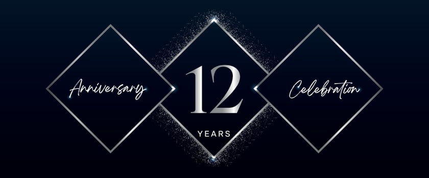 12 years anniversary celebration logotype. Vector design for anniversary celebration events, birthday party, greeting card, wedding, invitation card. 12 Year Anniversary Template Design Vector