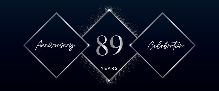 89 years anniversary celebration logotype. Vector design for anniversary celebration events, birthday party, greeting card, wedding, invitation card. 89 Year Anniversary Template Design Vector