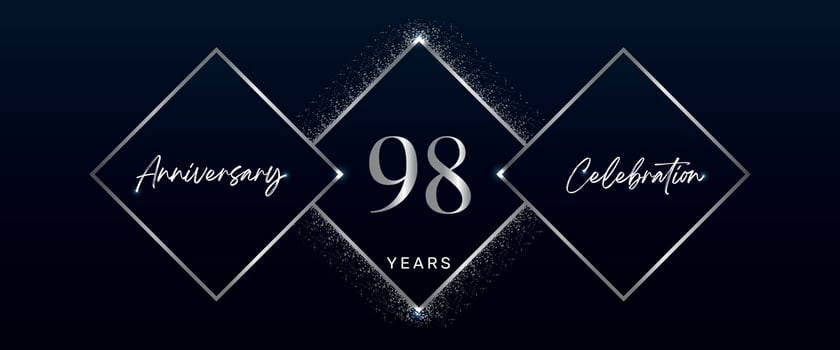 98 years anniversary celebration logotype. Vector design for anniversary celebration events, birthday party, greeting card, wedding, invitation card. 98 Year Anniversary Template Design Vector