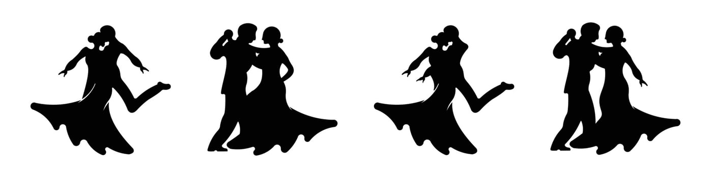 Elegant  dancers couple. Group of mature tango dancing people in ballroom night event. Senior dancer party. vector