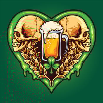 Beer skull heart with clover leaf Illustrations Vector illustrations for your work Logo, mascot merchandise t-shirt, stickers and Label designs, poster, greeting cards advertising business company