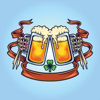 Bones Joint beer cheers with clover leaf ribbon Badge Illustrations vector