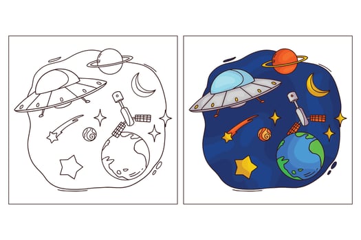 Hand drawn cute space coloring page 3 vector
