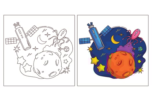 Hand drawn cute space coloring page 10 vector